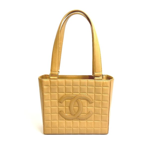 CHANEL A17809 CC Coco Mark Chocolate Bar Semi-Shoulder Handbag Tote Bag in Beige - Picture 1 of 10